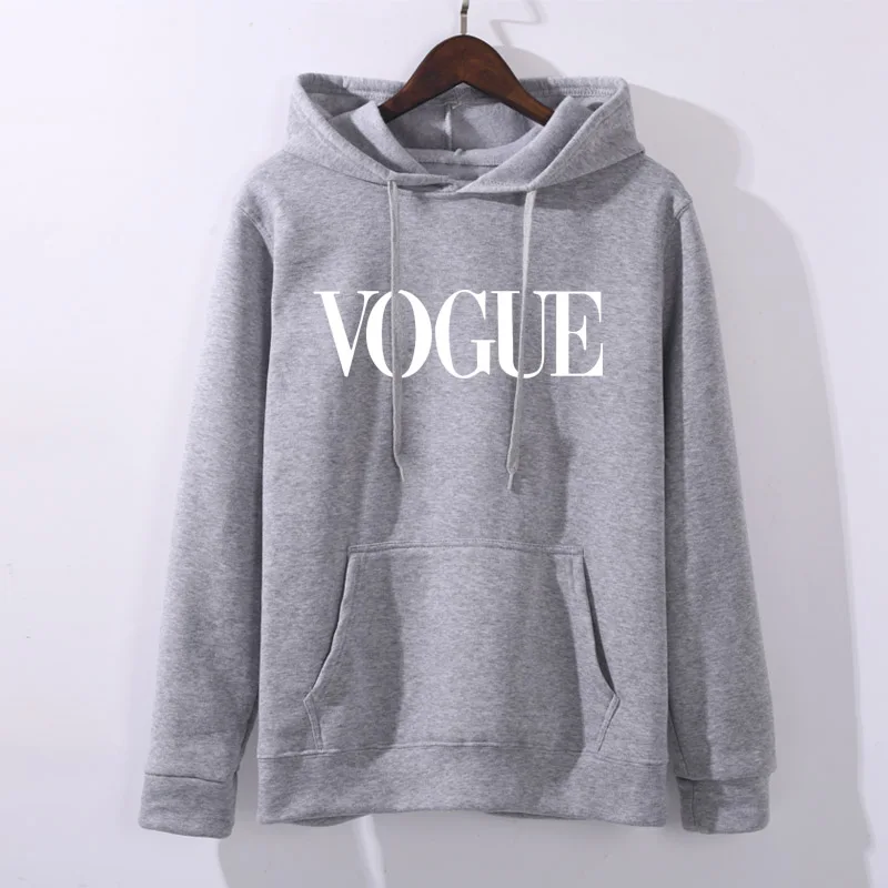 Light grey 1 Толстовки женские осень VOGUE печать однотонная Толстовка Пуловер с круглым вырезом зимний женский спортивный костюм плюс размер Одежда - Цвет: Light grey 1