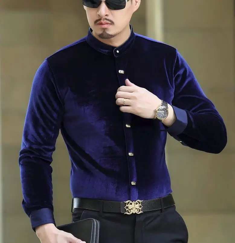 Blue velvet dress shirt Outlet