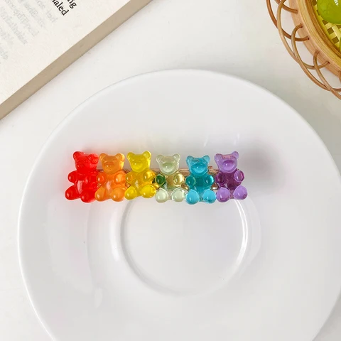 Pcs/Set Children Cute Acrylic Cartoon Bear Scrunchies Rubber Bands Girls Sweet Colors Hair Clips Kids Hair Accessories