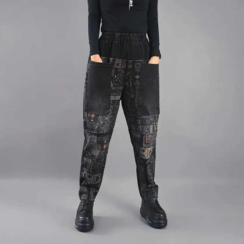 

Women Casual Boyfriend Jeans New Arrival 2021 Vintage Style Print Loose Female High Waist Denim Harem Pants Female Spring Fall