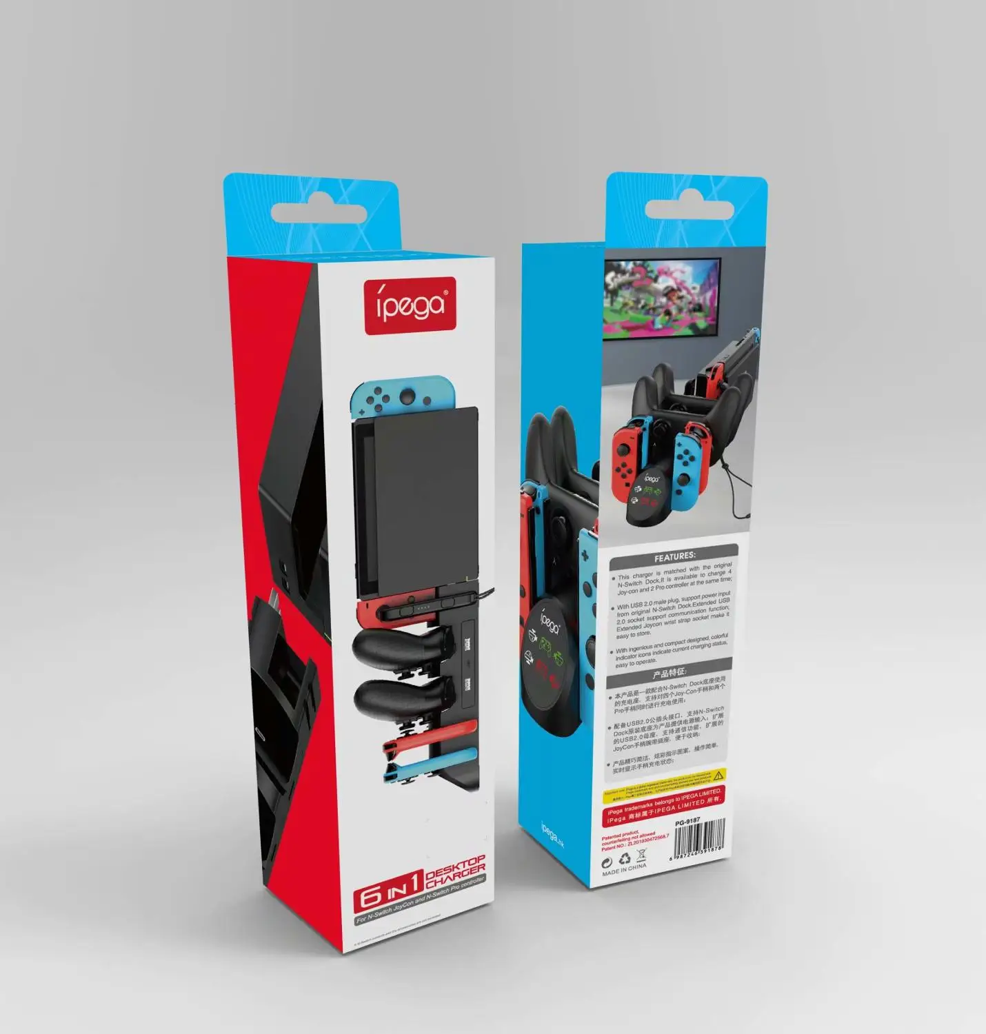 IPEGA PG-9187 светодиодный зарядная док-станция для NS Switch Joy-Con для контроллера Switch PRO