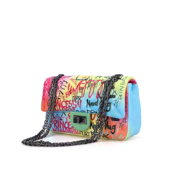 

Graffiti Bag Women's 2020 New Style Candy-Colored Square Sling Bag Fashion Rhombus Bag with Chain Shoulder Bag