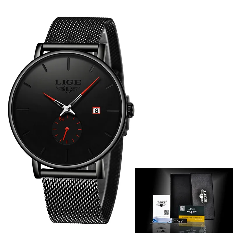 LIGE, женские часы, Топ бренд, роскошные часы для женщин, Relogio Feminin, мужские часы, спортивные часы, мужские водонепроницаемые кварцевые наручные часы+ коробка - Цвет: Black red