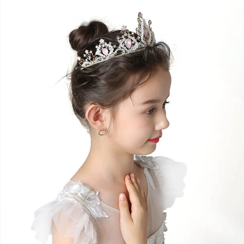 FORSEVEN Sweet Princess Childrens Crown Headdress Girl Tiaras Headband Cute Crown Crystal Birthday Party Hair Accessories JL