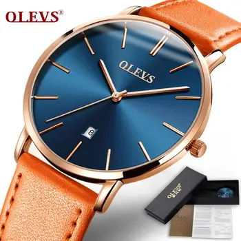 

OLEVS Watches men Fashion Sport Stainless Steel Ultra-thin case Leather Band watch Quartz Business Wristwatch