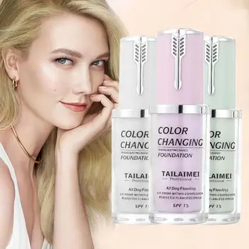 

3 Color Hydrating Makeup Coverage Base Cosmetics Primer Temperature Change Complexion Brighten Liquid Foundation Cream Concealer