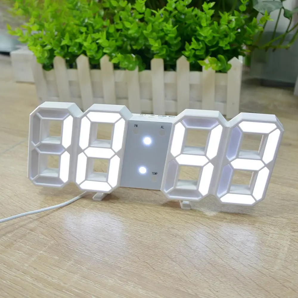 

Digital Clock Alarm 3D USB LED Electronic Wall Clock Multifunction Snooze Display Time Table Home Decoration Clock
