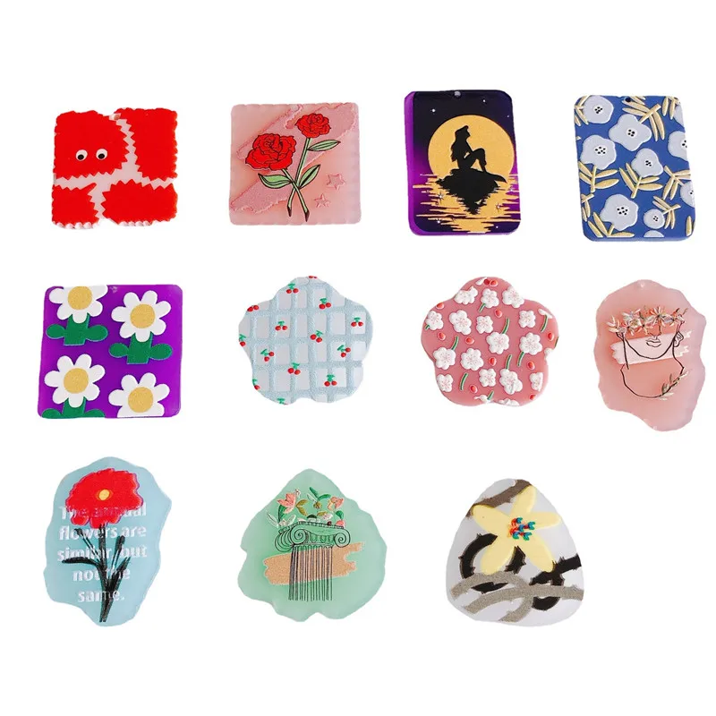 

New 40pcs/lot cartoon flowers pattern print geometry square/florals/irregular shape acrylic beads diy jewelry earring accessory