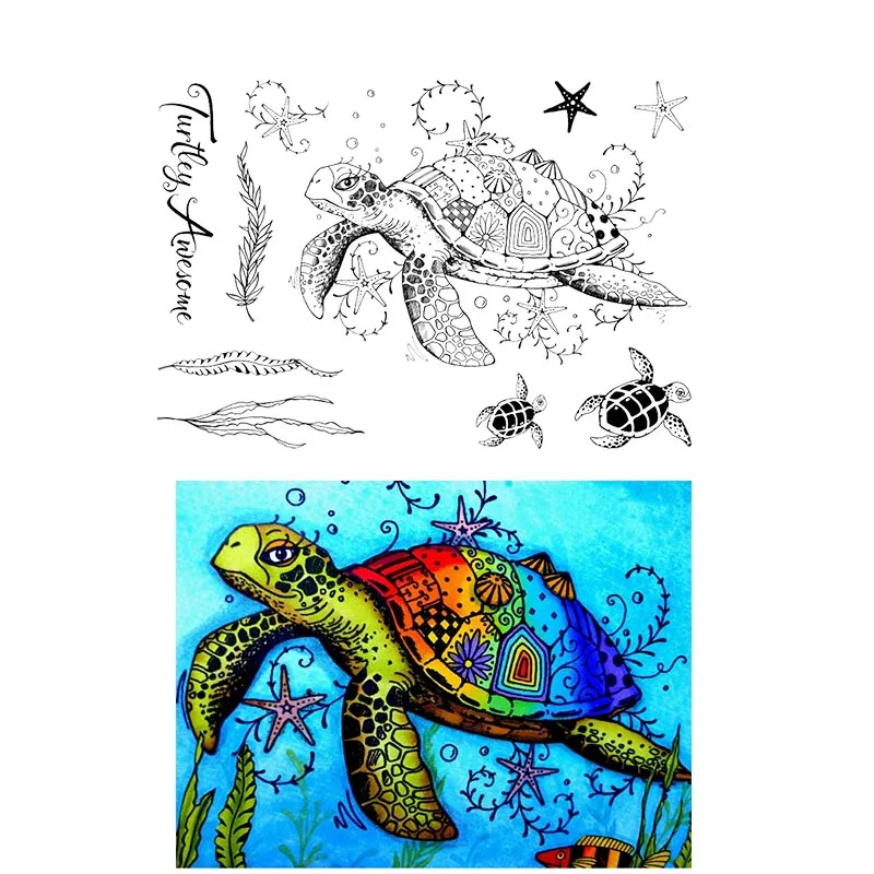 Животные кролик медведь слон сова Лев прозрачный силиконовый штамп/печать для DIY Скрапбукинг/ремесло декоративный прозрачный штамп - Цвет: Sea turtle