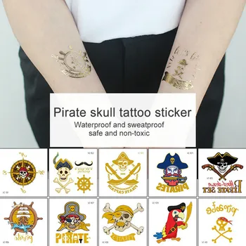 

28 Style Children Body Art Gold Metallic Tattoo Sticker Bronzing Pirate Waterproof Temporary Small Party Cosplay DIY Decoration
