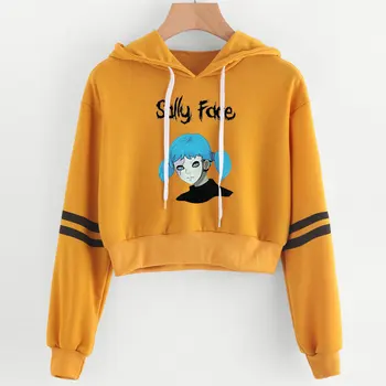 

FADUN TOMMY NEW pop Face Print Women sexy crop top hoodies harajuku summer hot sale casual hoodies sweatshirts plus size XL