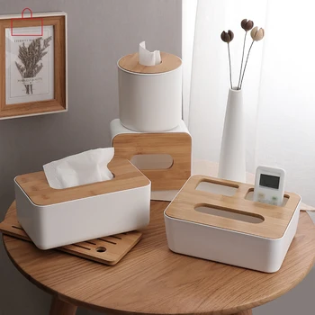 

6 Color Plastic Tissue Box Bamboo Cover Paper Tube Portable Paper Towel Holder European Home Drawer Tray Desktop Storage Box