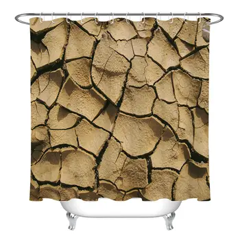 

Custom Dry Cracked Land Shower Curtain Liner Bathroom Set Polyester Fabric Hooks