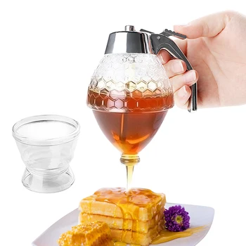 

Honey Dispenser No Drip Maple Baking Syrup Dispensers Honey Comb Shaped Honey Pot Jar Container with Stand Bee Storage Pot