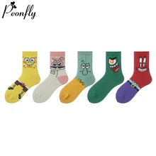 PEONFLY/Модные женские носки; сезон осень-зима; новые хлопковые носки с мультяшным рисунком; Оригинальные трендовые носки Harajuku