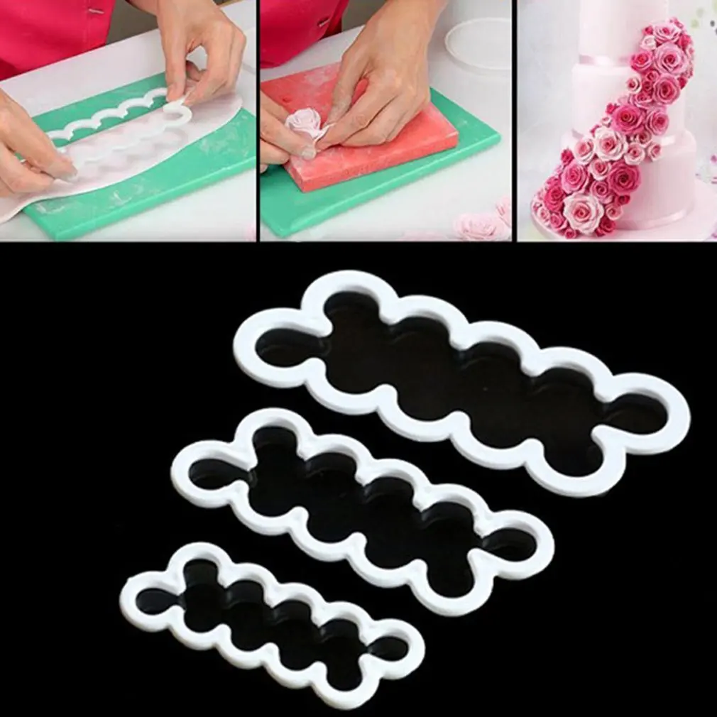 3Pcs One-Piece Rose Fondant Cake Mold Sugar Peel Printing Die Cutting Diy Baking Tool Rose Cutter Set