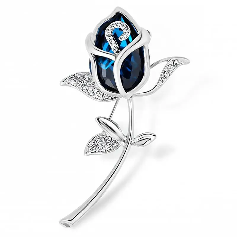 

Blue Crystal Brooch Womens Classy Rose Flower Brooch Pin