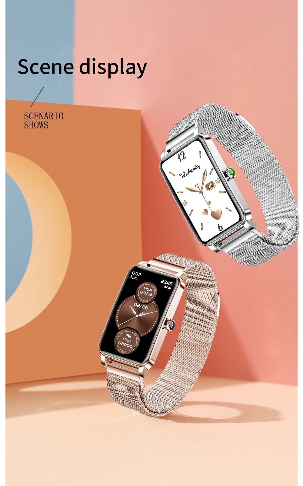 ZX19 Smart Watch Women Girl Fashion Smartwatch Heart Rate Bood Pressure Sports Fitness Wristband Customizable Dial Bracelet