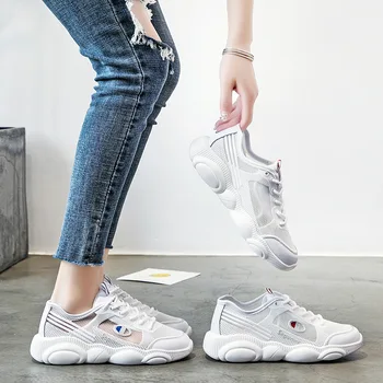 

Bear Shoes Female Joker Tide 2019 Breathable Net Face Ice Silk Small White Shoes Female Summer Style Student Running Sports