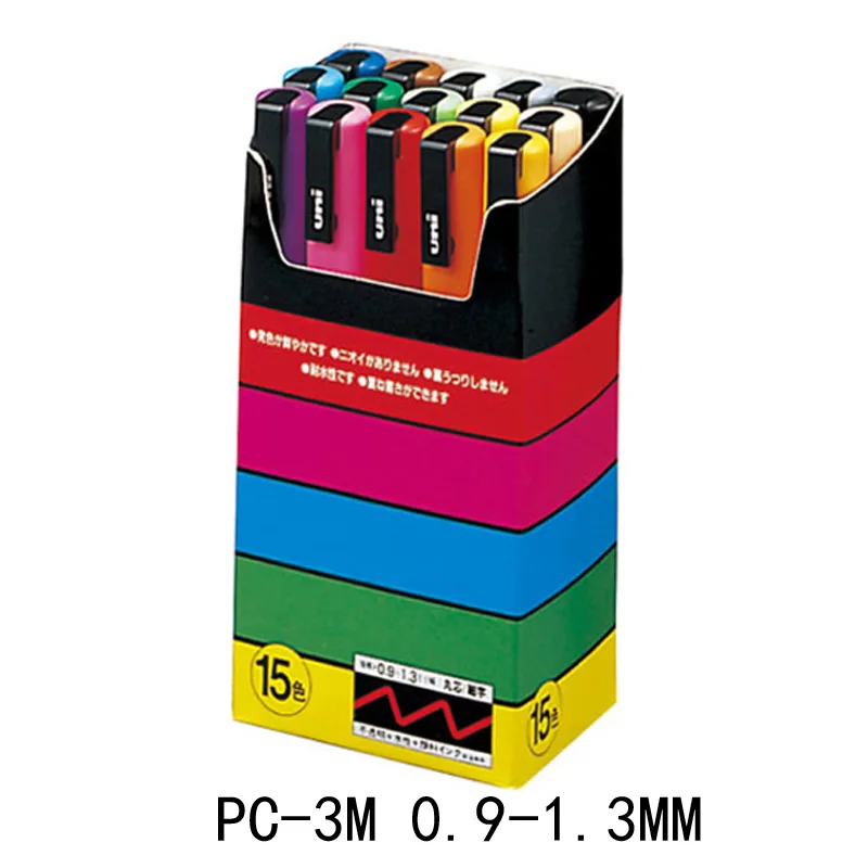 PC-3M 15 colors UNI POSCA маркер для белой доски набор POP рекламный плакат граффити ручка PC-1M PC-3M PC-5M с круглой головкой жирной Красящие ручки - Цвет: PC-3M 15 colors