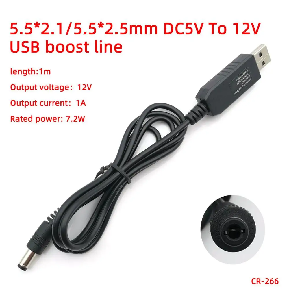 USB Boost wire DC 5 В до 9 в 12 В DC Jack 5,5x2,1 мм 5,5*2,5 Мобильный телефон источник питания Повышающий Модуль питания конвертер Кабель шнур - Цвет: 5.5-2.1 12V 1A 1M