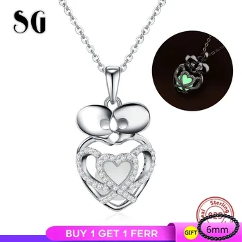 

SG silver 925 kissing skeleton glowing pendant chain necklace with CZ diy fashion jewelry making for women gifts choker
