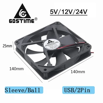 

1pcs gdstime DC 5V 12V 24V 14cm 140mm x 140mm x 25mm 14025 Brushless Cooler Cooling Fan