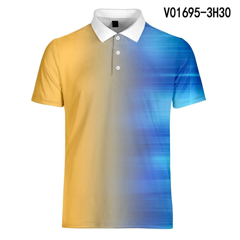 Бренд WAMNI, Мужская 3D рубашка с коротким рукавом и отложным воротником, модная мужская градиентная быстросохнущая рубашка поло, повседневная спортивная Простая рубашка поло с воротником - Цвет: V01695