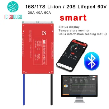 

DALY 16S 17S Li-ion 20S Lifepo4 60V Lithium Battery Protection Board cell packs BMS Smart Bluetooth APP PC CAN 485 30A 40A 60A