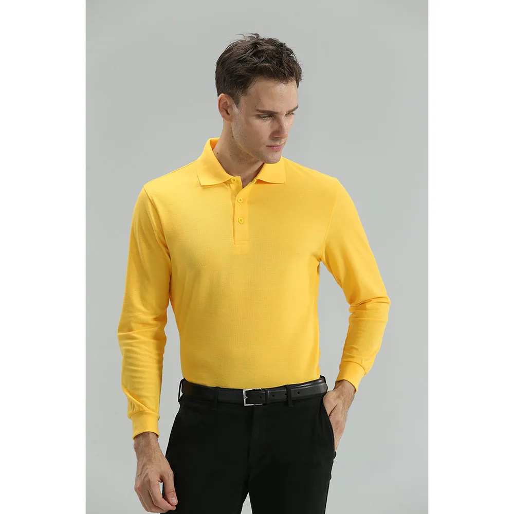 Мужские и женские рубашки поло с длинным рукавом, повседневные хлопковые рубашки с отворотом, индивидуальный логотип, фото принт, командная компания, Рабочая форма, мужские футболки - Цвет: Цвет: желтый