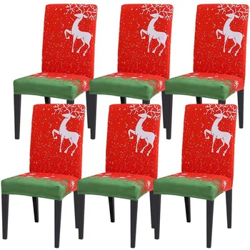 

BESTChristmas Restaurant Chair Cover Sofa Cover Six Sets of Elastic Soft Washable Washable Christmas Kitchen Chair Cover for Res
