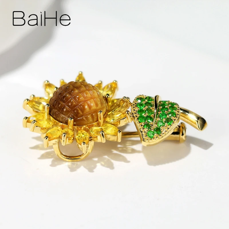 BAIHE Solid 14 K, желтое золото, натуральный бриллиант+ тигровый глаз+ цаворит+ желтый Sapphirs, прекрасный ювелирный подарок, подвеска/брошь