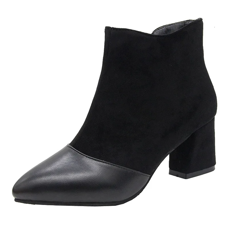 Black 5 cm heel Женские ботильоны; сезон осень-зима; женская обувь на высоком каблуке с острым носком; кожаные короткие Ботинки martin; Высококачественная британская обувь - Цвет: Black 5 cm heel
