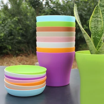 

FlowerPot Colorful Durable resin Plant Gloss Planter Home Garden Decoration with a Saucer Tray drainage holes plant pot