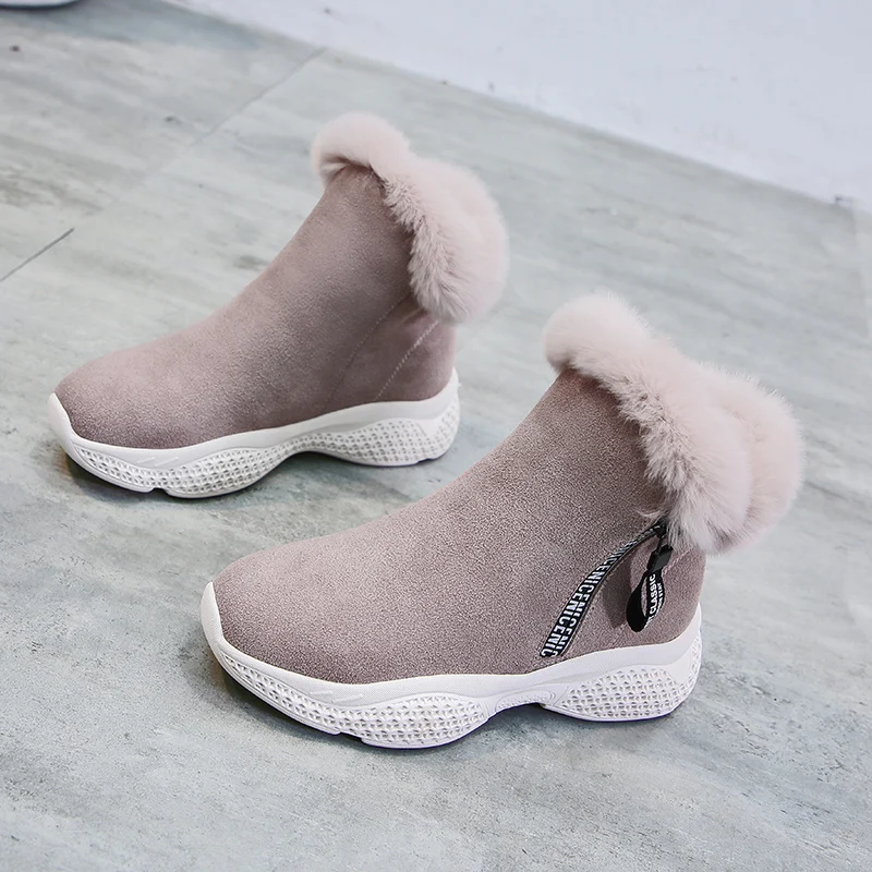 Зимние женские ботинки; теплые плюшевые ботильоны; модная женская обувь на молнии; обувь для бега на толстой подошве с высоким берцем; Твердые кроссовки для женщин - Цвет: Pink