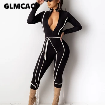 

Women Bodycon Jumpsuit Elegant O Neck Zipper Long Sleeve Pencil Pants Jumpsuit Sexy Night Club Overalls