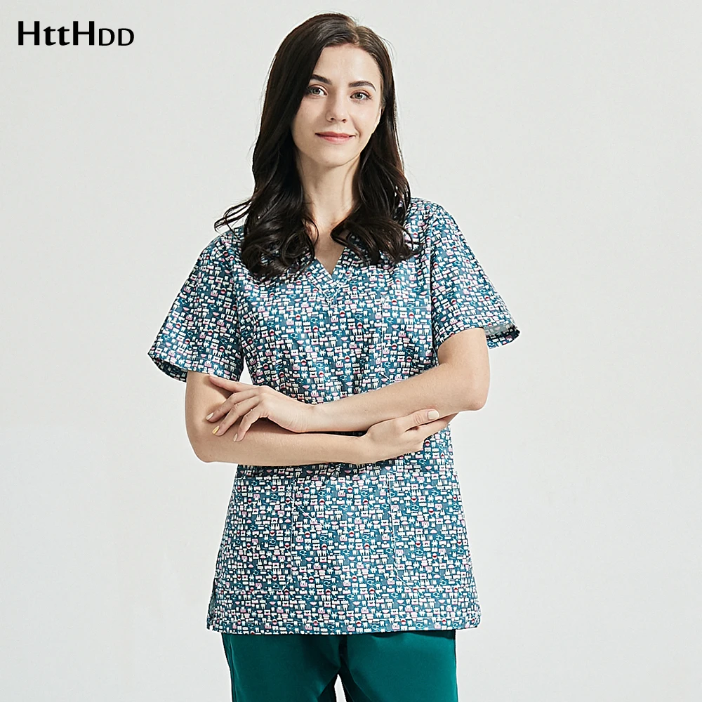 

V-neck Pet club scrubs tops/pants Tooth printing Scrubs tops Short Sleeved tooth beauty work clothing Spa uniforms wholesale new
