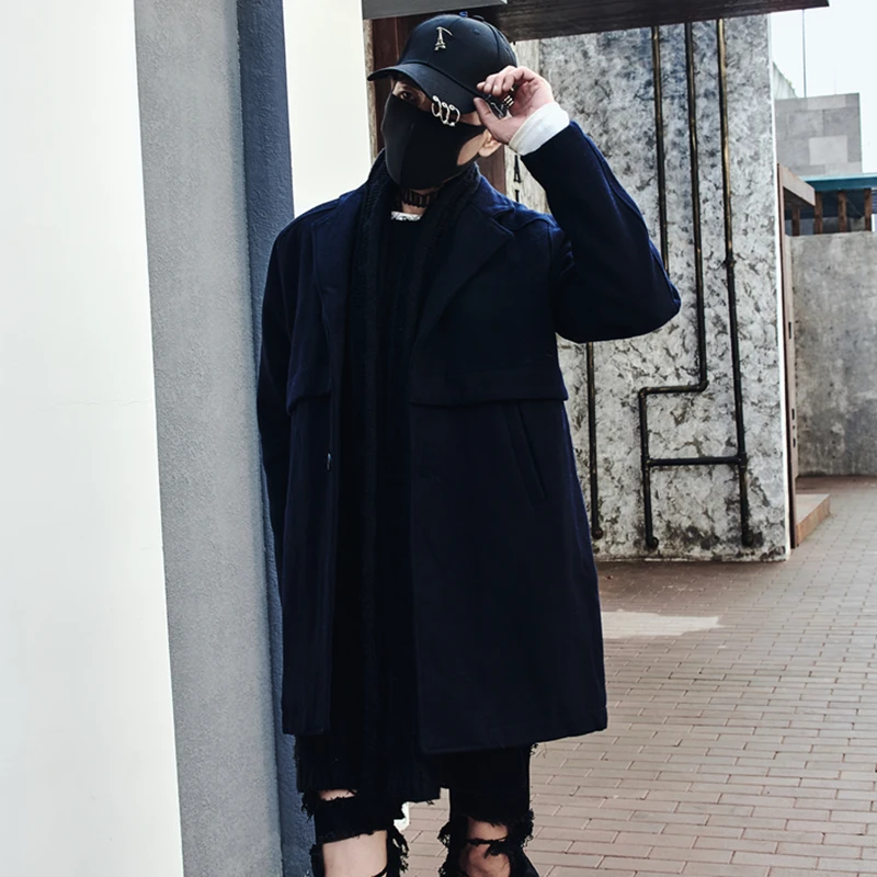 MIXCUBIC Осенняя черная шерстяная ветровка в Корейском стиле, мужская повседневная тонкая шерстяная ветровка, мужской Тренч, M-XL