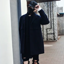 MIXCUBIC Осенняя черная шерстяная ветровка в Корейском стиле, мужская повседневная тонкая шерстяная ветровка, мужской Тренч, M-XL