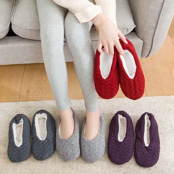 

1 Pair Women Winter Home Warm Floor Socks Female Adult Non-slip Bottom Thickening Plus Velvet Socks Winter Women
