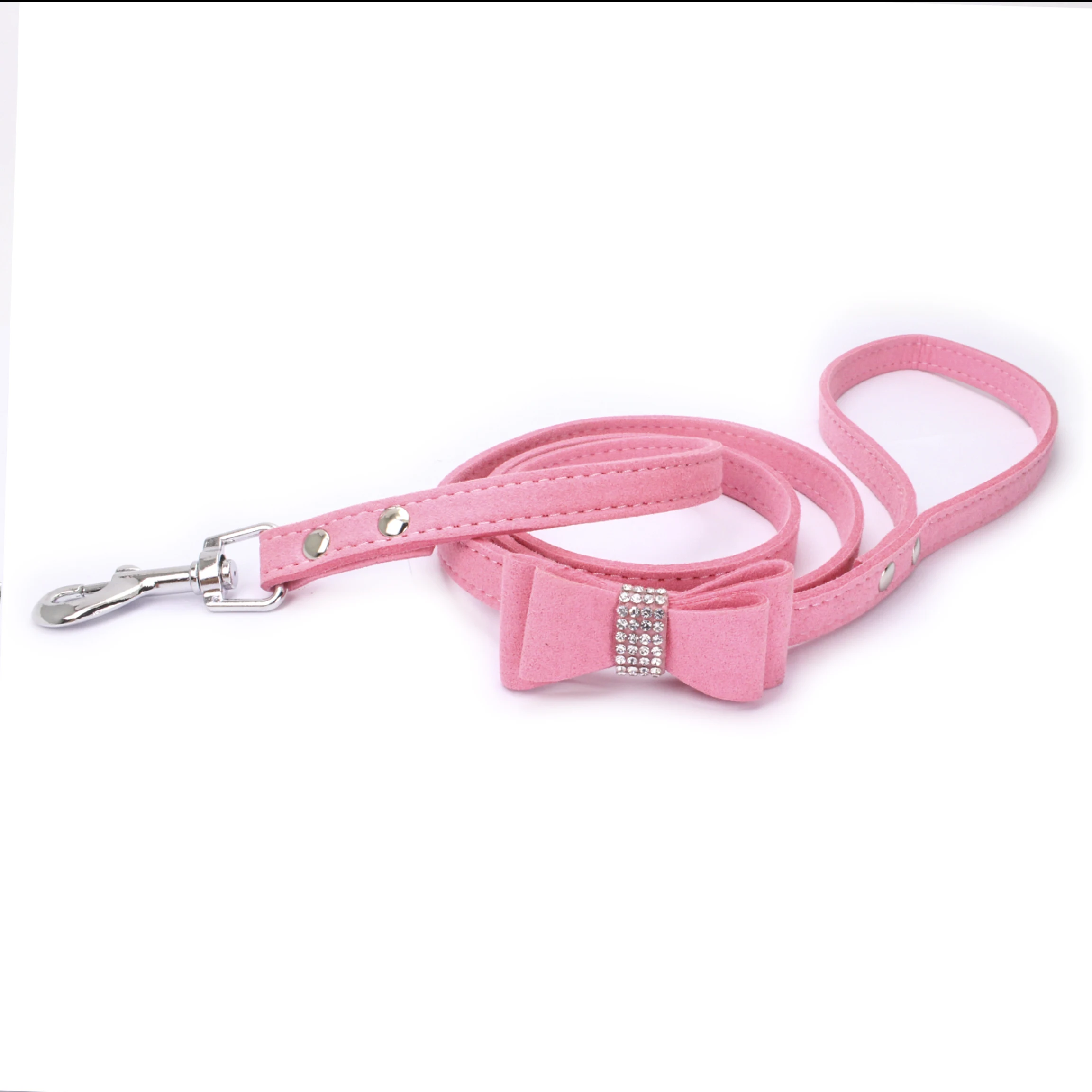 Pet Harness Leash With Rhinestone Bling Crystal Adjustable Chest Strap Soft Suede Bow Leather High Quality Drop Shipping