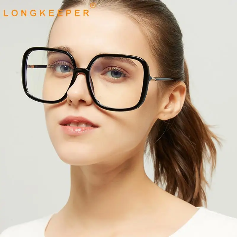 

Women Anti-blue Light Glasses Oversized Square Eyeglasses Frame Female Retro Big Transparent Eyeware Fashion Optical Spectacles