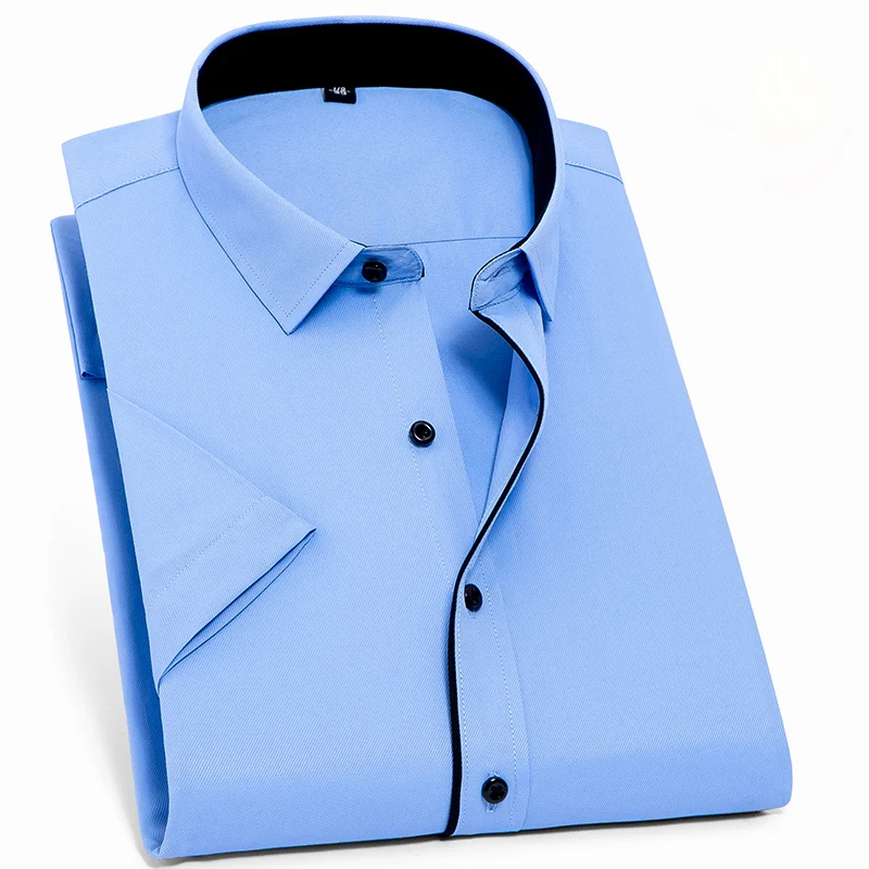 Camisas de manga corta para hombres, ropa de talla grande sin bolsillo en el pecho, de sarga, ajustada, color negro, de mantenimiento fácil, para verano, S ~ 8XL