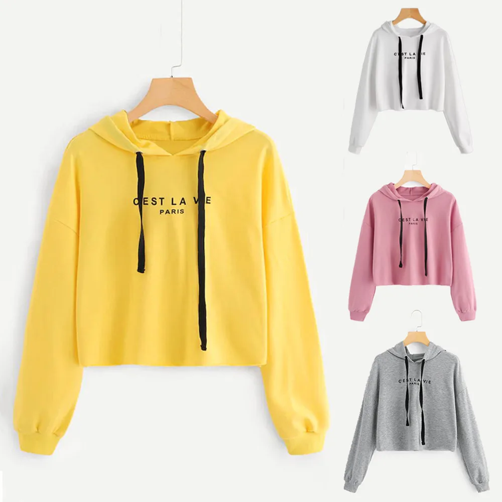 JAYCOSIN Fashion Women Casual Simple Sweatshirt Letter Long Sleeve Comfortable Popular Solid Color Soft Sweatshirt Blouse Tops