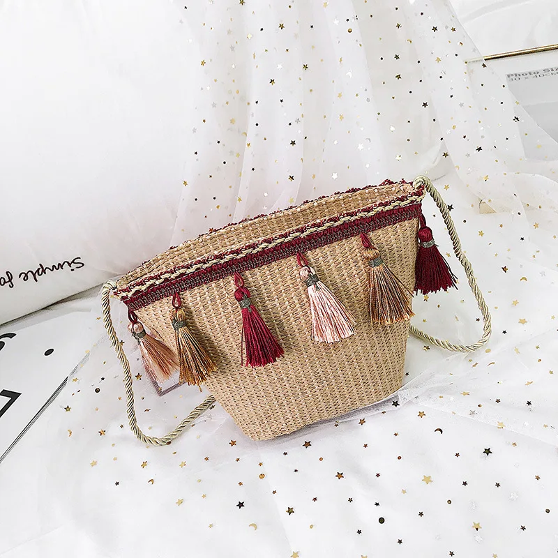 

Casual Holiday Weaving Beach Bag 2019 New Style Straw Bag Non-mainstream Design Bag Origional Shoulder Bucket Bag