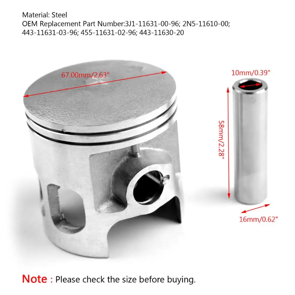 Artudatech STD 66,00 мм+ 0,50+ 0,75+ 1,00 поршневой комплект для Yamaha 175DT 175MX YT175 1974-1982 поршневое Контактное кольцо Запчасти для мотоциклов - Цвет: 67.00mm