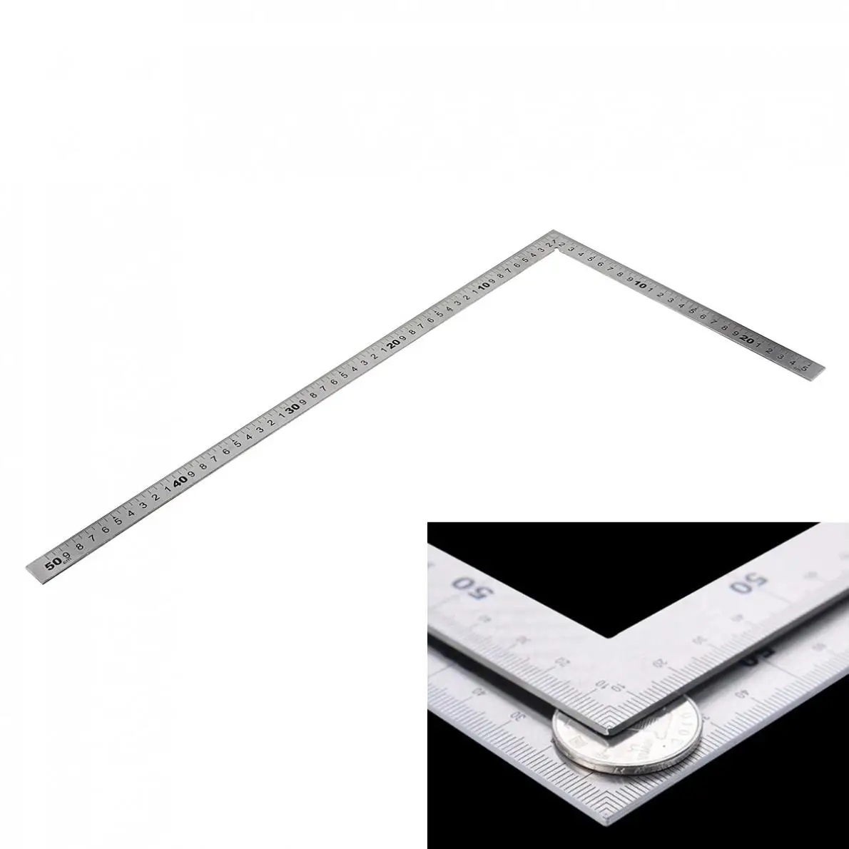 Portable 250 x 500mm Thicker 1.2mm Stainless Steel 90 Degree Right Angle Ruler for Woodworking / Office