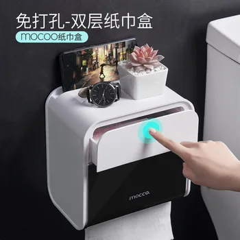 

Toilet Tissue Box Toilet Storage Shelf Bathroom Multi-functional Waterproof Paper Tube Hole Punched Wall Hangers Health Cardboar