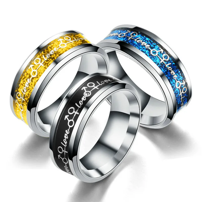 

Couple Delicacy Tail Rings For Birthday Party Accesories 3 Color Hot Sale Letter Love Ring Fashion Stainless Steel Jewelry