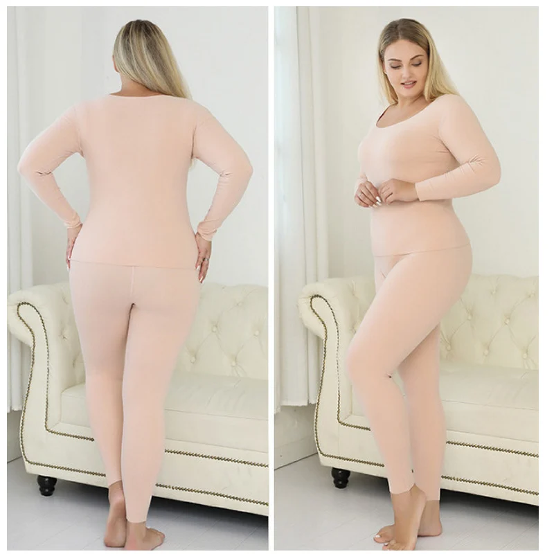 Ultra Soft Thermal Underwear Long Johns Set with Double Layers Fleece Lined Women Pajama Set ouc630a